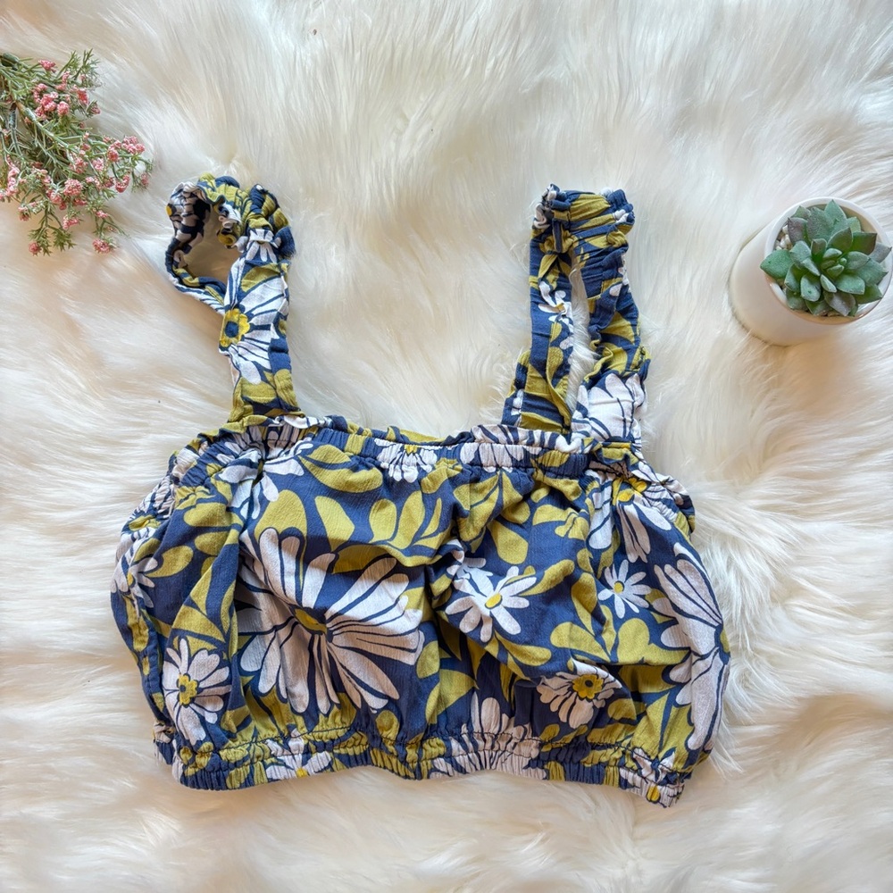 Aerie Woven Cropped Tank Top Blue Floral